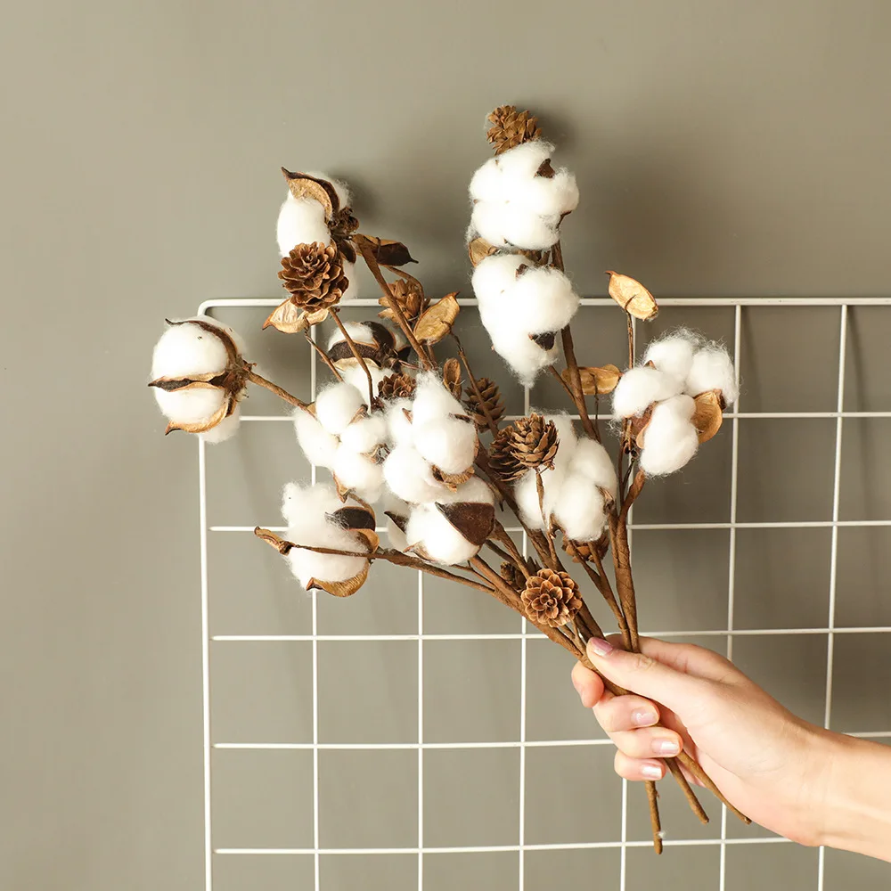 

Naturally Dried Cotton Flowers Decorative Dry Flower Artificial Plants Floral Branch For DIY Home Room Decor Wedding Decoration