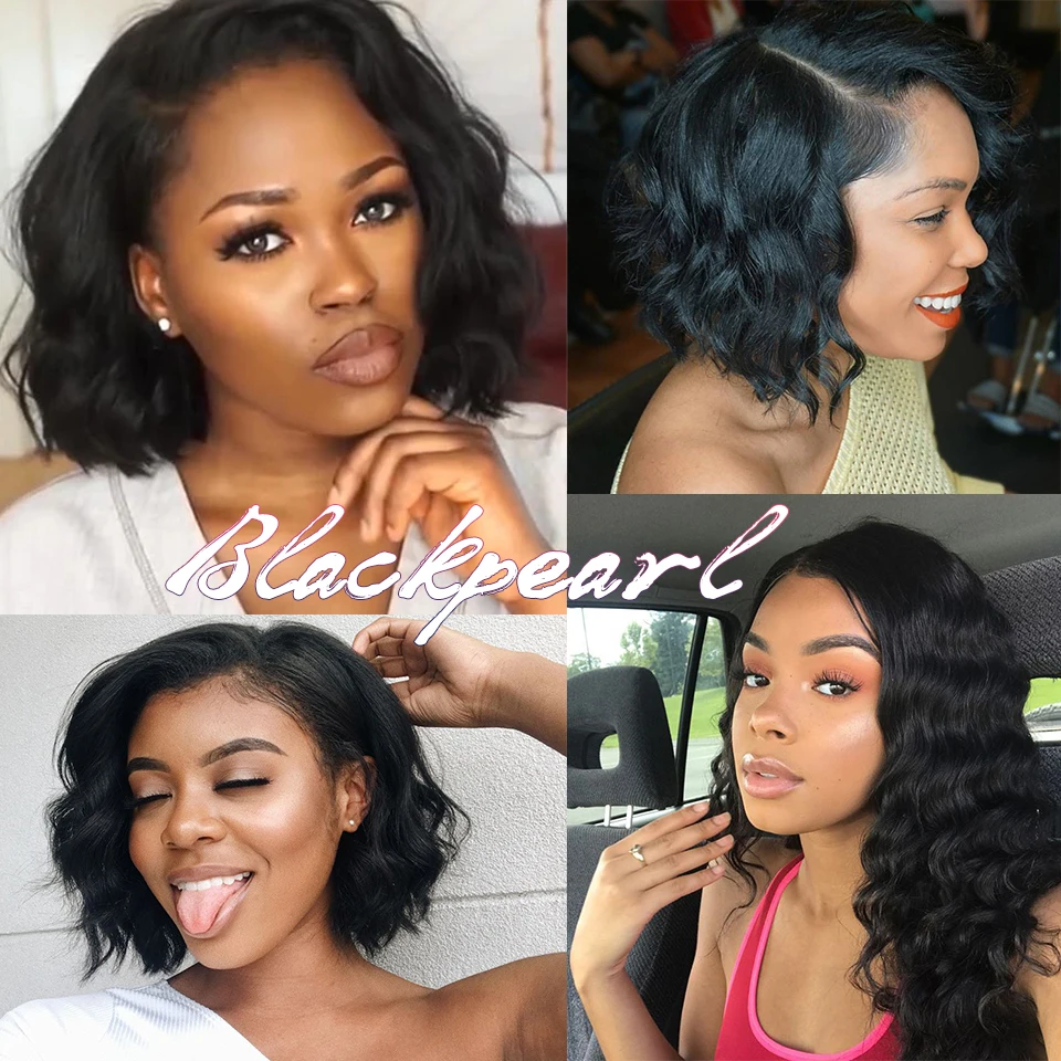 

Black Pearl Short Human Hair Wigs Brazilian Loose Body Wave Wigs Natural Color Short Lace Part Wigs Remy Lace Front Wigs