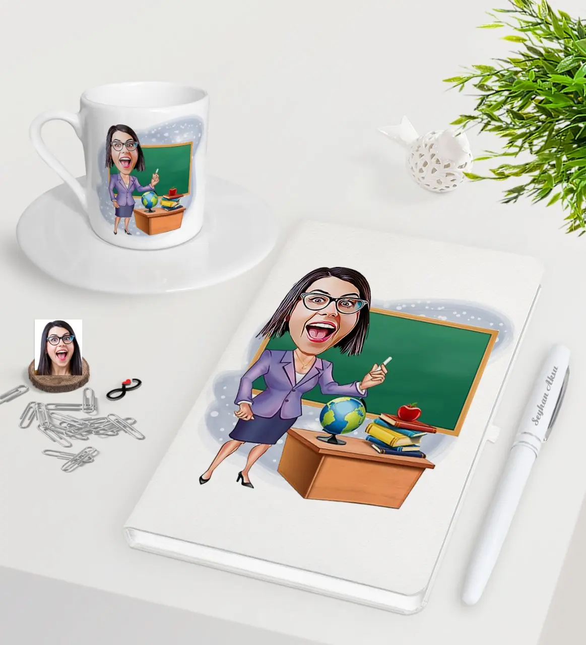 

Персонализированная Женская Учительская карикатура белая ручка для записной книжки чашка для кофе по-турецки Seti-1