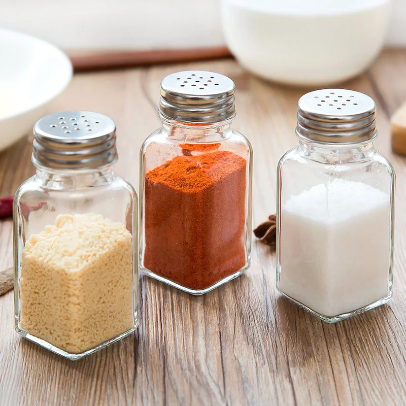 

Empty Glass Spice Jars Barbecue Seasoning Bottle with Perforated Lid Airtight Jar and Metal Caps