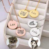 personalized pet photo name necklaces for women stainless steel engraved custom pendant coin necklace trendy birthday jewelry
