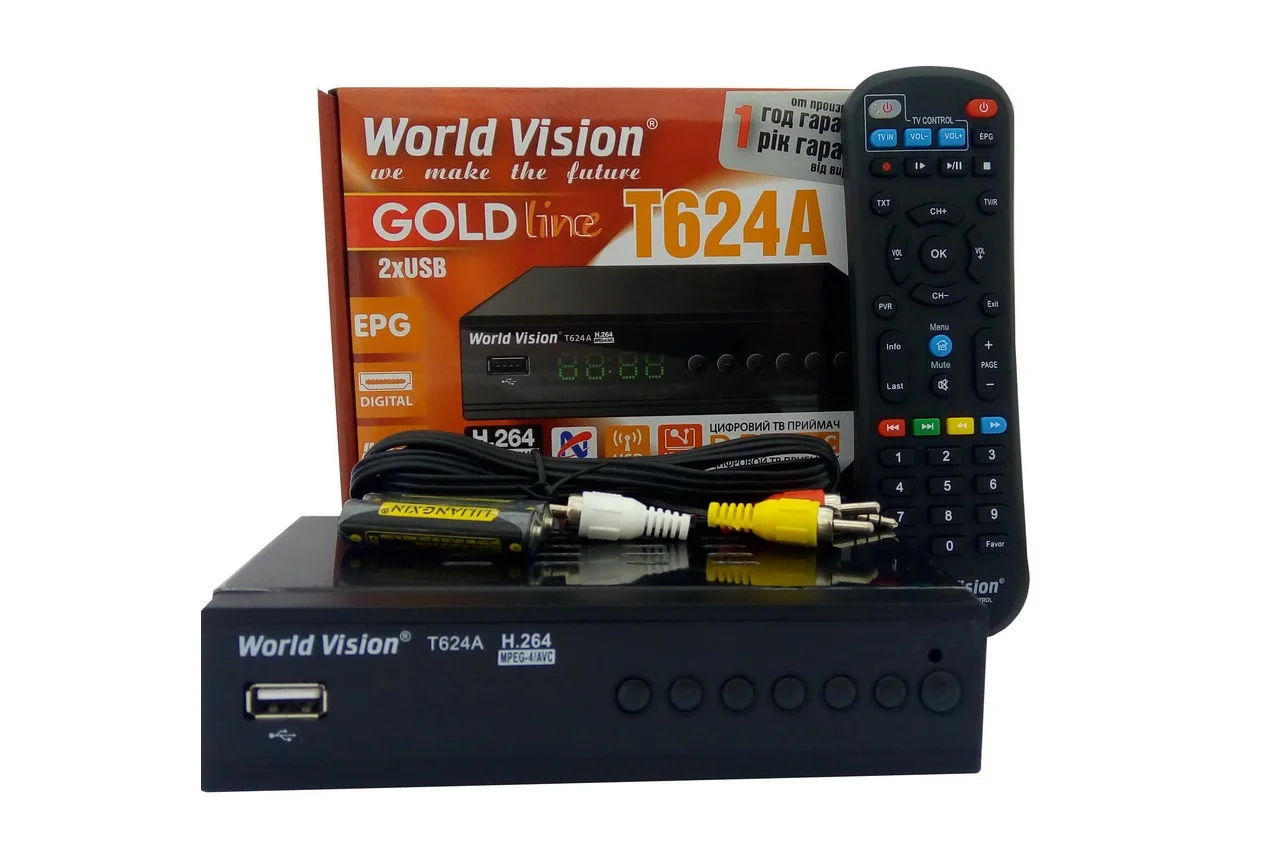 Ресивер цифровой World Vision T624A эфирный DVB-T DVB-T2 DVB-C метал HDMI HD IPTV USBx2 H.264 | Электроника