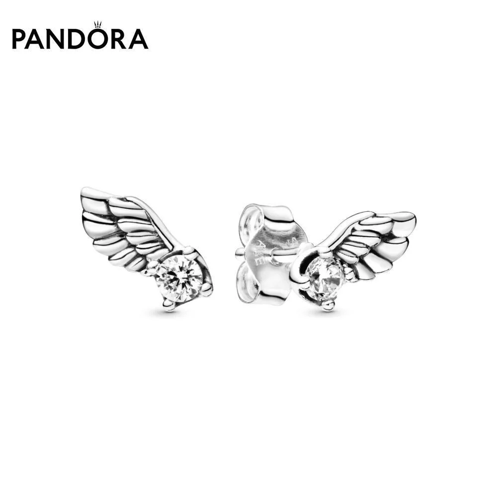 Серьги-пусеты PANDORA &quotКрылья Ангела&quot серебро 925 вставки из прозрачного циркония