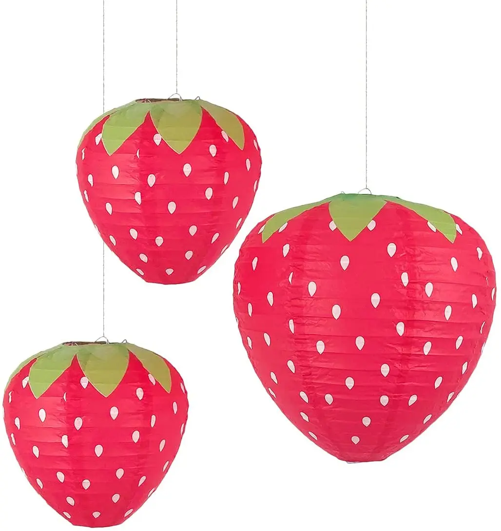 

3Pcs 3D Stereo Strawberry Party Decorations Fruit Themed Party Decor for Supplies Nursery Paper Lantern Hanging Ornament