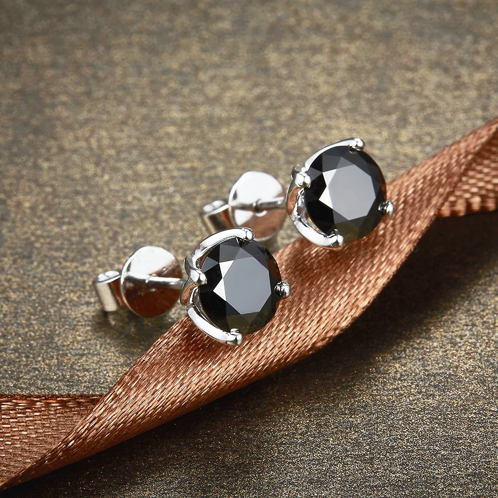 NiceGems 2 0 cttw круглые черные серьги-гвоздики из муассанита 14 к белые золотые серьги