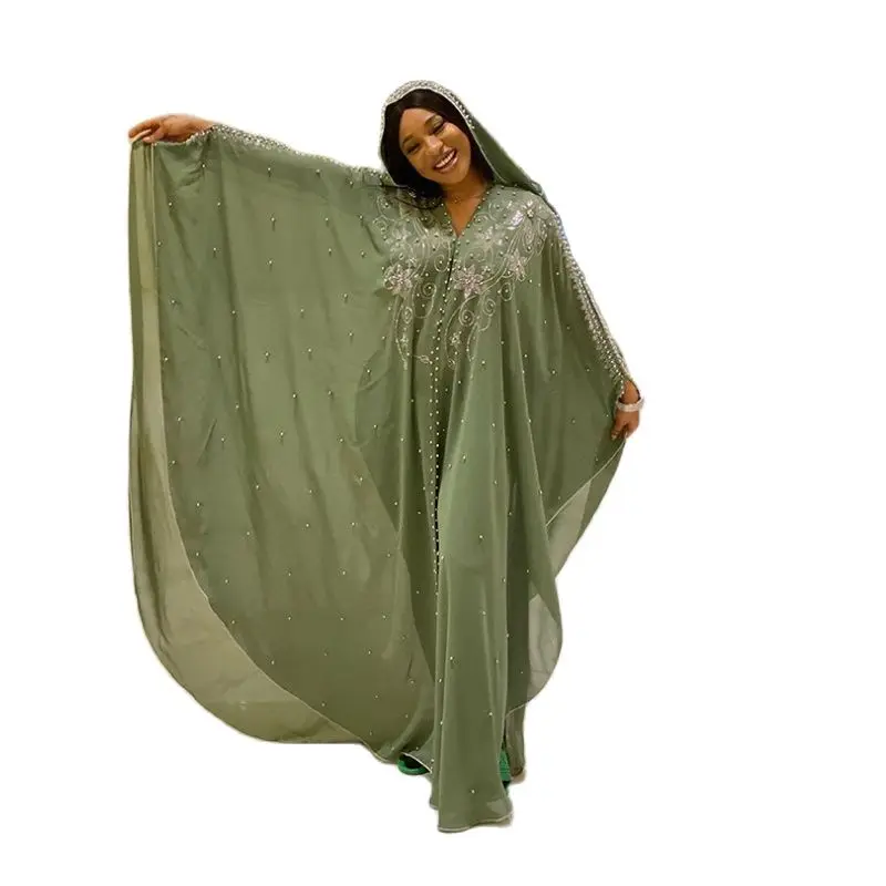 

Exotic New African Lace Dresses For Women Dashiki Loose Abaya With Beaded Embroidery Long Dress