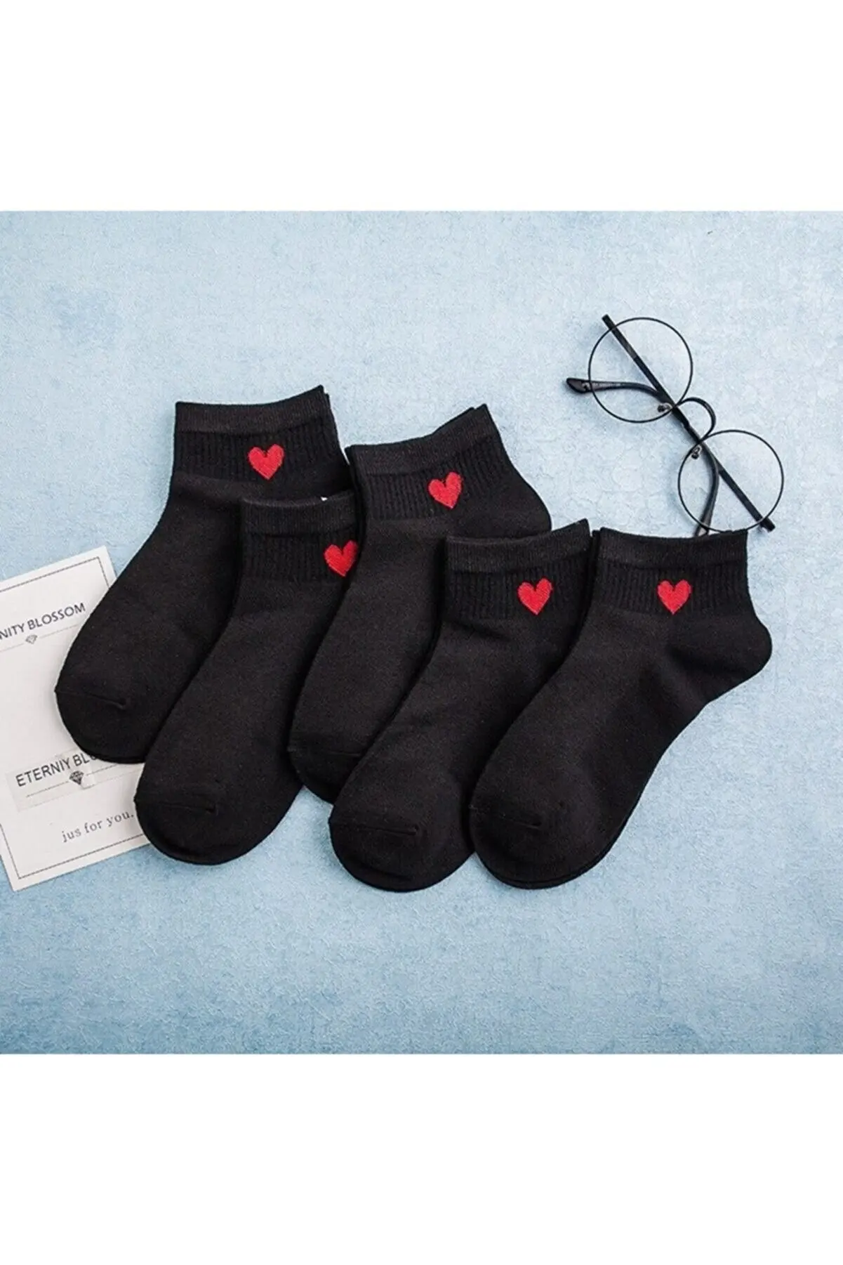 5 Pairs of Multicolored Heart Patterned Half Cuff Women's Socks