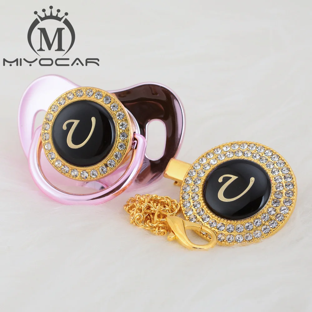 

MIYOCAR name Initial letter U elegant silver bling pacifier and pacifier clip BPA free dummy bling unique design SGS pass LU