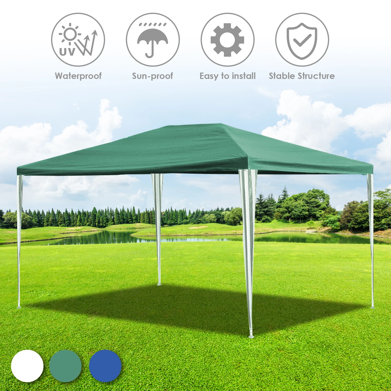 

Gazebo 3x4m waterproof garden gazebo solid party tent material PE tarpaulin without side panels for Garden Festival party
