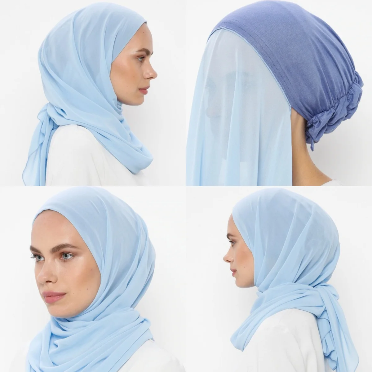 Muslim Women Bonnet + Chiffon Shawl Head Scarf Underscarf Cap Islam Inner Scarf Headband Stretch Hijab Cover Headwrap Turbante