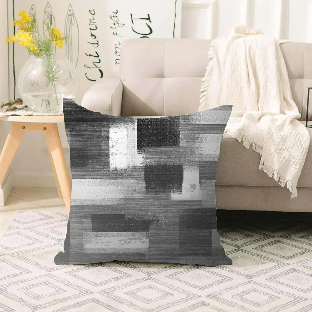 

Else Black Gray White Paint Abstract Scandinavian 3d Print Sofa large pillow case Floor cushion covers Hidden Zipper 70x70cm