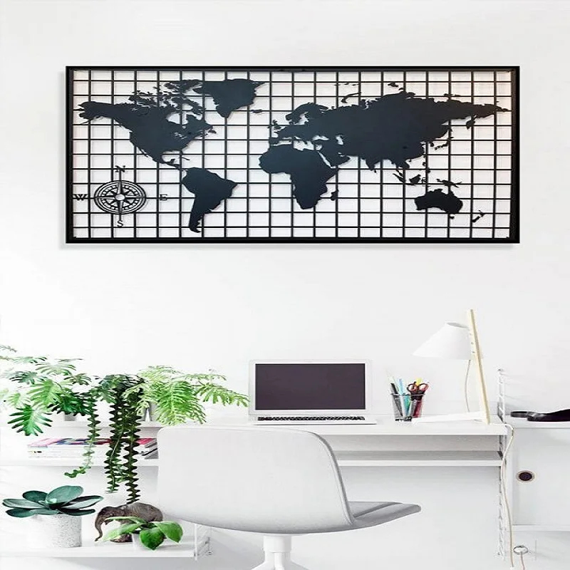 Клетчатая металлическая карта мира компас Металлический Настенный декор