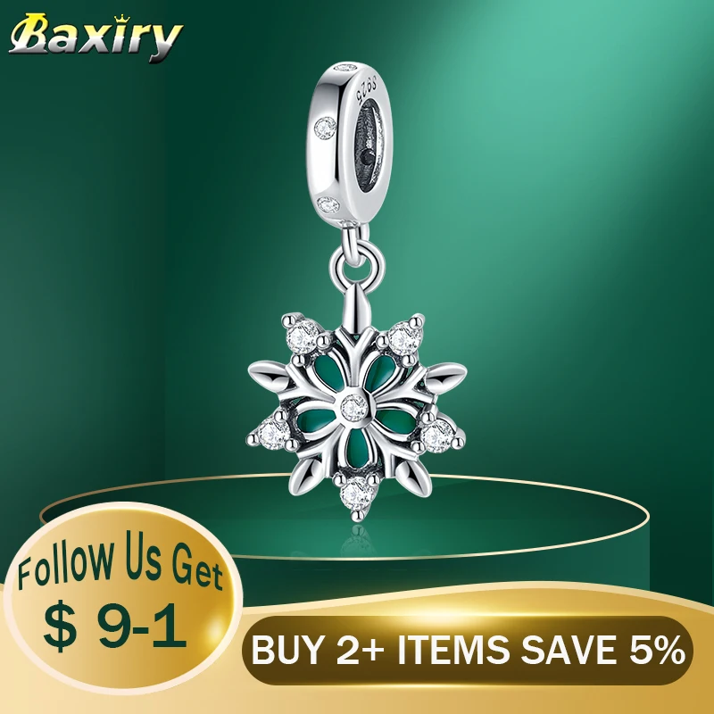 

100% 925 Sterling Silver Charms Original diy Fine Pendant Zircon Fashion Blue Enamel Snowflake Charm Beads for Jewelry Making