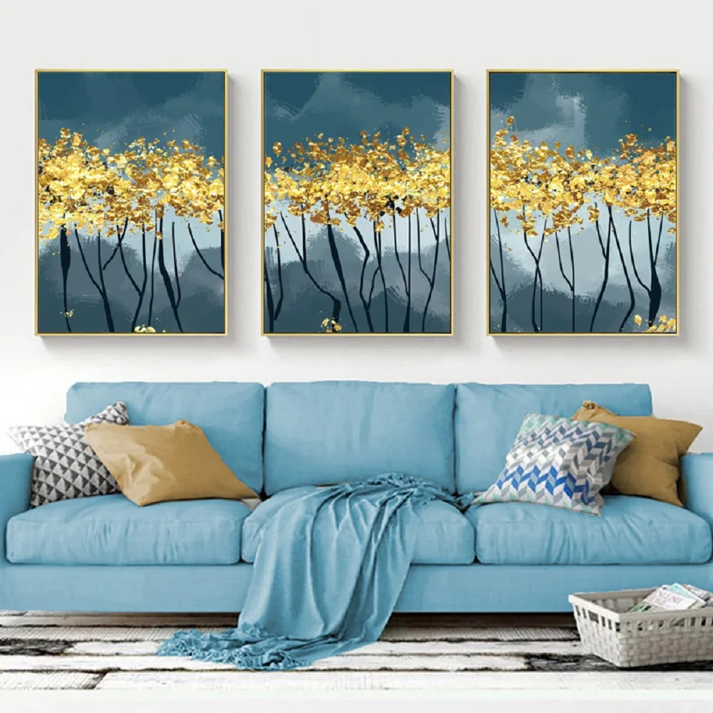 

Modern Canvas Abstract Handmade Oil Painting Golden Leaves Posters Wall Art Pictures Living Room Bedroom Restaurante Decorative