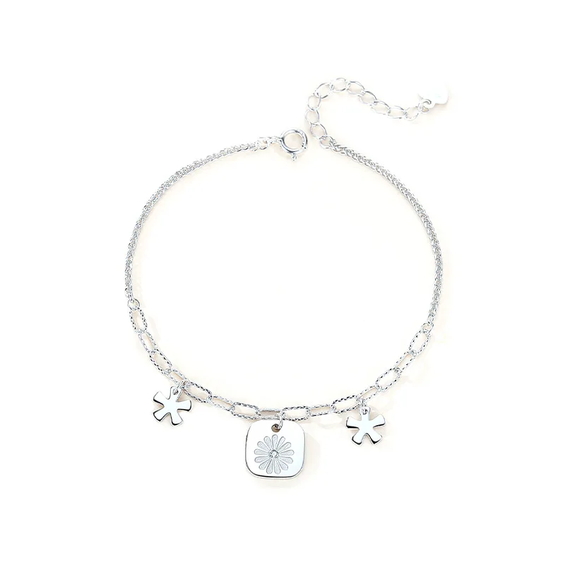 

Small Daisy Bracelet Women's Sterling Silver Simple Geometric Square Bracelet Sen Flower Girlfriend Hand Jewelry