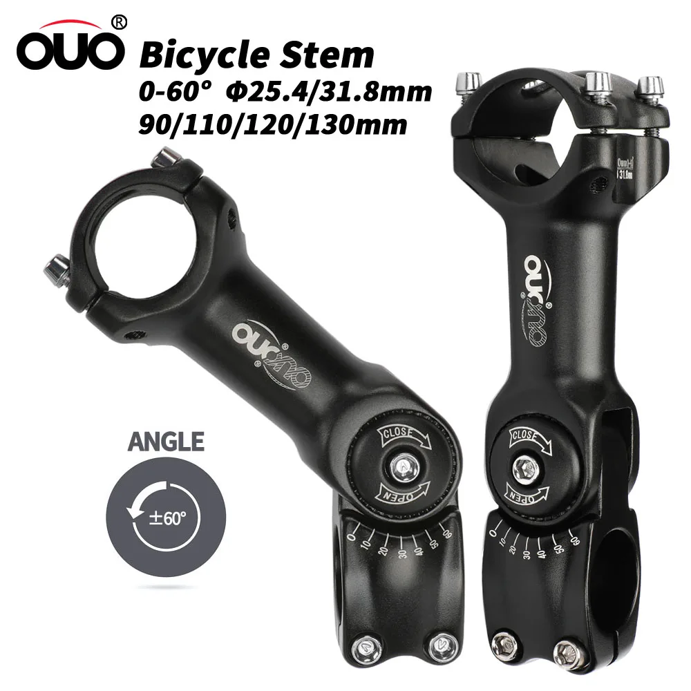 

OUO Adjustable Bicycle Stem 25.4/31.8mm Bike Handlebar Stem Riser 0-60 Degree MTB Mountain Bike Bar Riser Bicycl Accessories