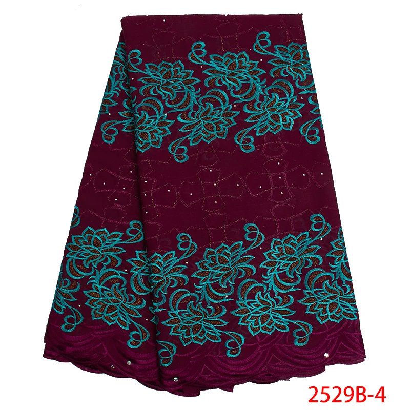 

2019 Swiss Lace Hot Sale African Lace Fabric High Quality Swiss Voile Lace Nigerian Embroidery Lace with Stones KS2529B-4