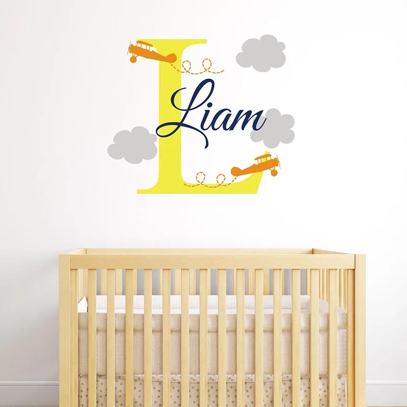Мультяшные персонализированные наклейки на стену с именем летающего самолета