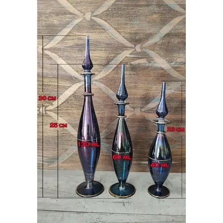 

Perfume Scent Bottle 3'l Navy Blue Cologne Bottle, Blowing Glass Refillable Empty Fragrance Handmade Home Accessory Glass Object Wedding Party Home Office Table Top Decorative 3 Bottle Gifts For Friends