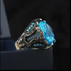 925 к стерлингового серебра турецкие ювелирные изделия ручной работы Аквамариновый камень мужское кольцо все размеры