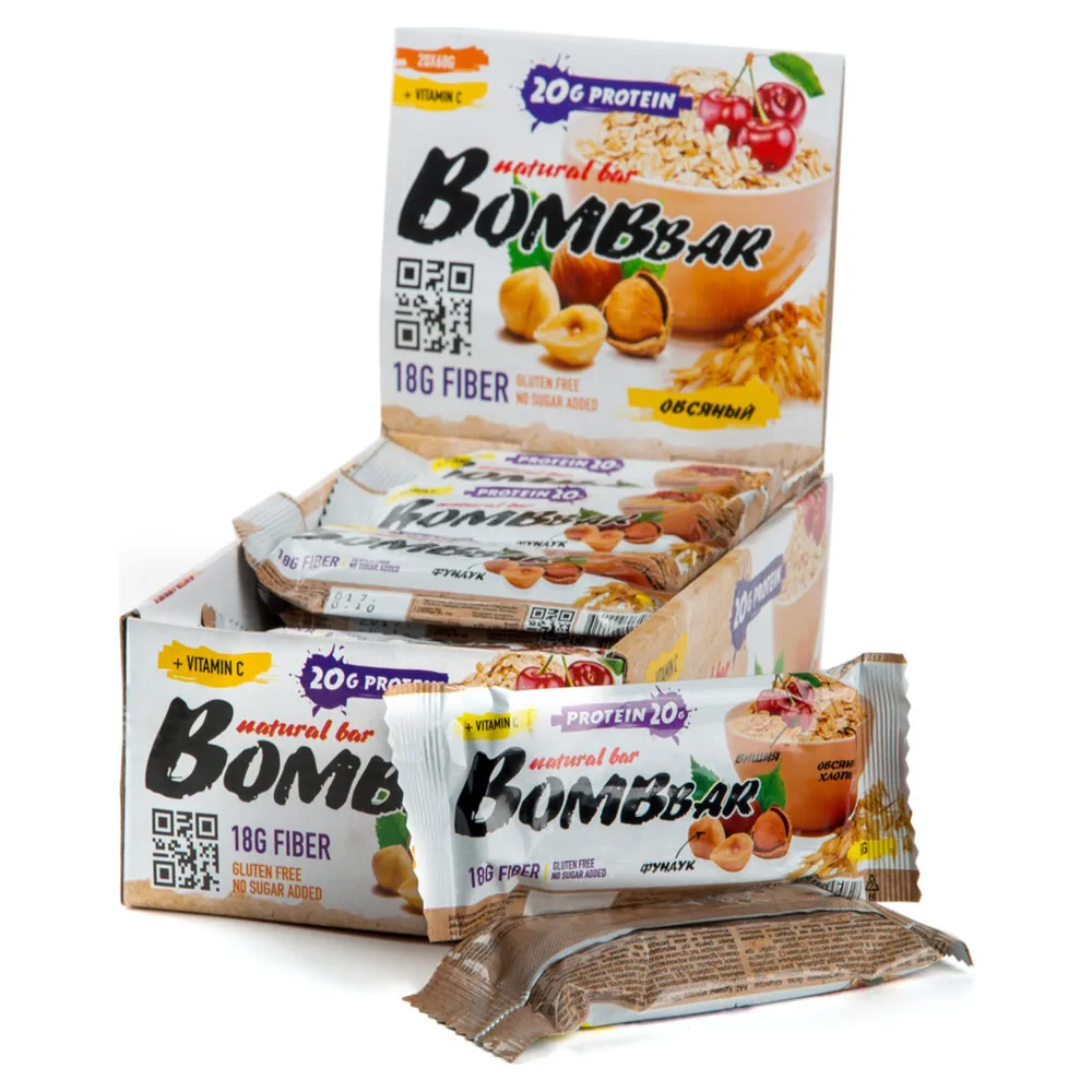 Bombbar протеиновый батончик Natural Bar + Vitamin C (60 г)(20 шт.) Овсяный|Спортивное питание| |