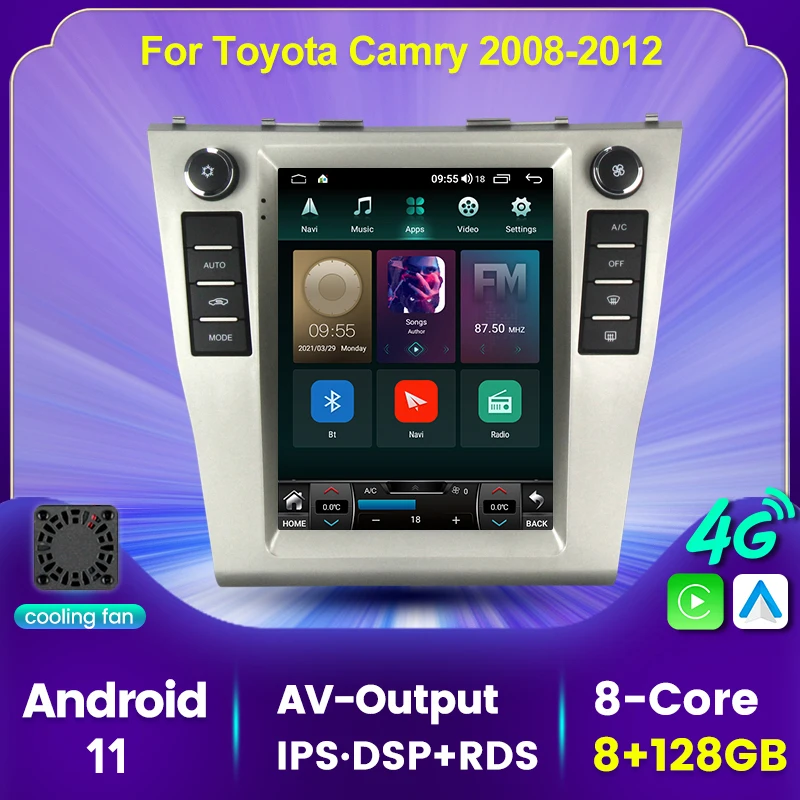 Автомобильный радиоприемник 8G + 128G для Toyota Camry 6 XV 40 50 2006-2011 мультимедийный экран