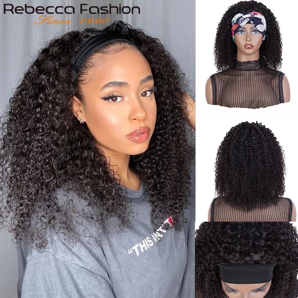 

Rebecca Kinky Curly Headband Wig Glueless Scarf Remy Human Hair Wigs for Black Women Full Machine Made Wig Beginner Friendly