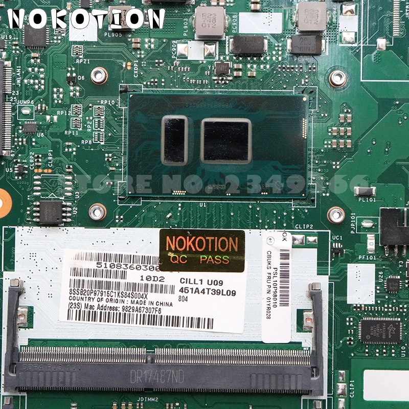 NOKOTION 01YR028 CILL1 L2 LA-C422P материнская плата для lenovo ThinkPad L570 Материнская плата ноутбука SR2F1 I7-6600U 2,6 ГГц процессор