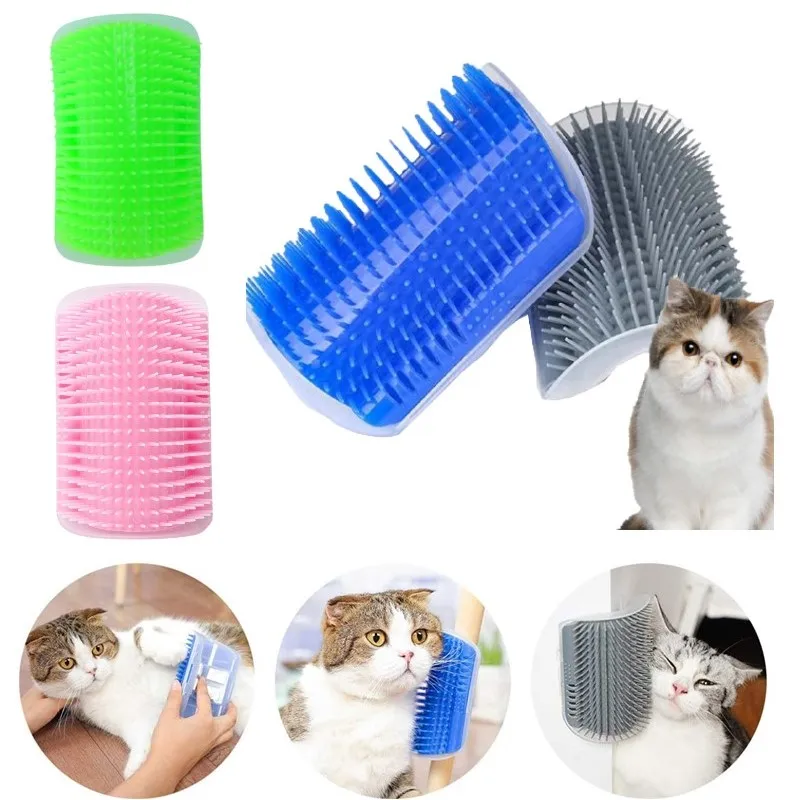 Cat Brush Grooming Tool Cat Accessories Pet Scratcher Chat Soft Self Grooming Care Comb Supplies Corner Groomer Wall Massage