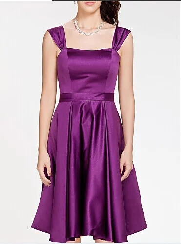 

Grape Short Spaghetti Bridesmaid Dress Knee Length Discount Women's Part Prom Gowns