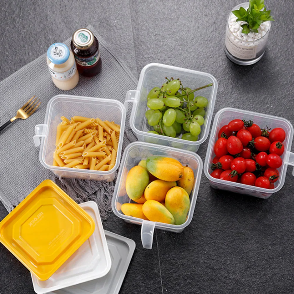 

Plastic Fridge Organizer Transparent Food Storage Container Separate Food Preservation Box with Lid Handle Kitchen Sorting Tools