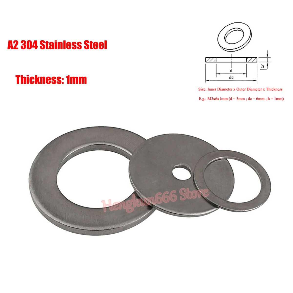 

10/20/50pcs A2 304 Stainless Steel Flat Washer Plain Gasket Ring Pad M3 M4 M5 M6 M8 M10 M12 M14 M16 M18 M20, Thickness 1mm