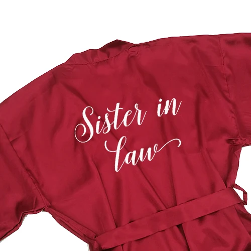 sister in law Sisbigdey Burgundy Satin Kimono Robes women short pajamas dressing gown wine red Bridesmaid Gift team bride Bridal Party Robes - Цвет: sister in law