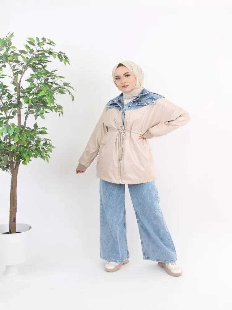 

Two Color Garnill Sports Parachute Cloth jeans Boy from Buttoned Long Sleeve Fashion Hijab Muslim Turkey to Dubai