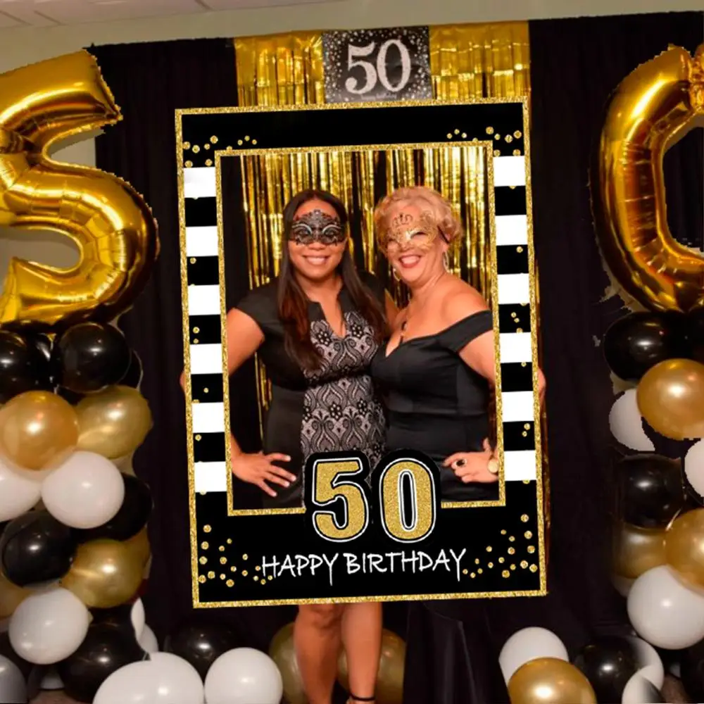 Латексные шары золотого и черного цвета для 50 лет бумажные тарелки баннеры