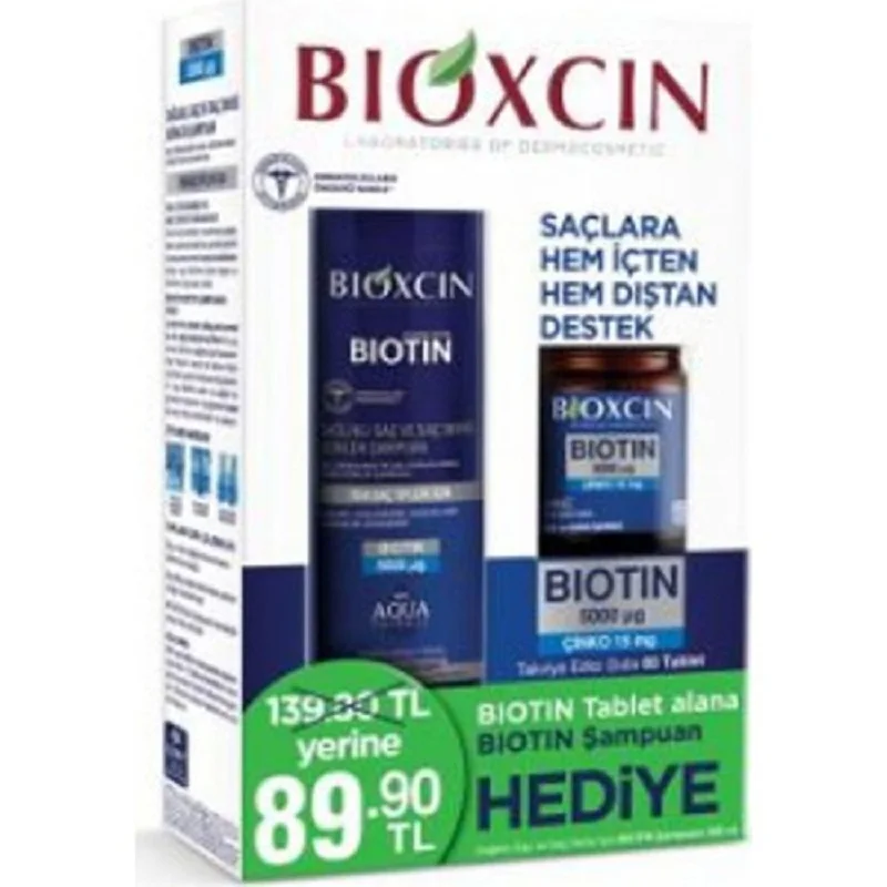 Bioxcin Biotin 5000 Mcg 60 Tablets + Biotin Shampoo 300 ml Kofre Anti Hair Loss
