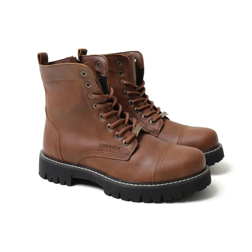 Мужские ботинки Chekich 2021 Коричневая шнуровка и молния, без кожи Зимняя мода Снег Большие размеры Спорт по щиколотку Удобный теплый дизайн Мужская обувь Легко носить дышащую обувь CH009 V5