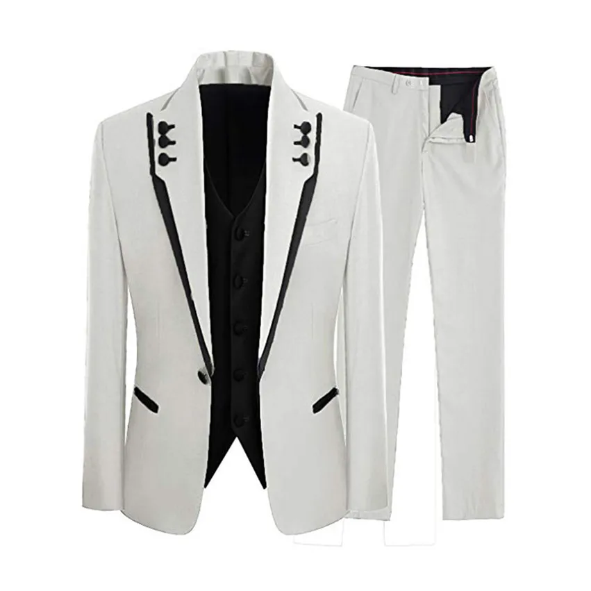 

2021 Slim Fit Mens White Groom Suits 3 pieces Formal Dress Wedding Men Suit Set Men Wedding Suits Groomsmen Groom Tuxedos