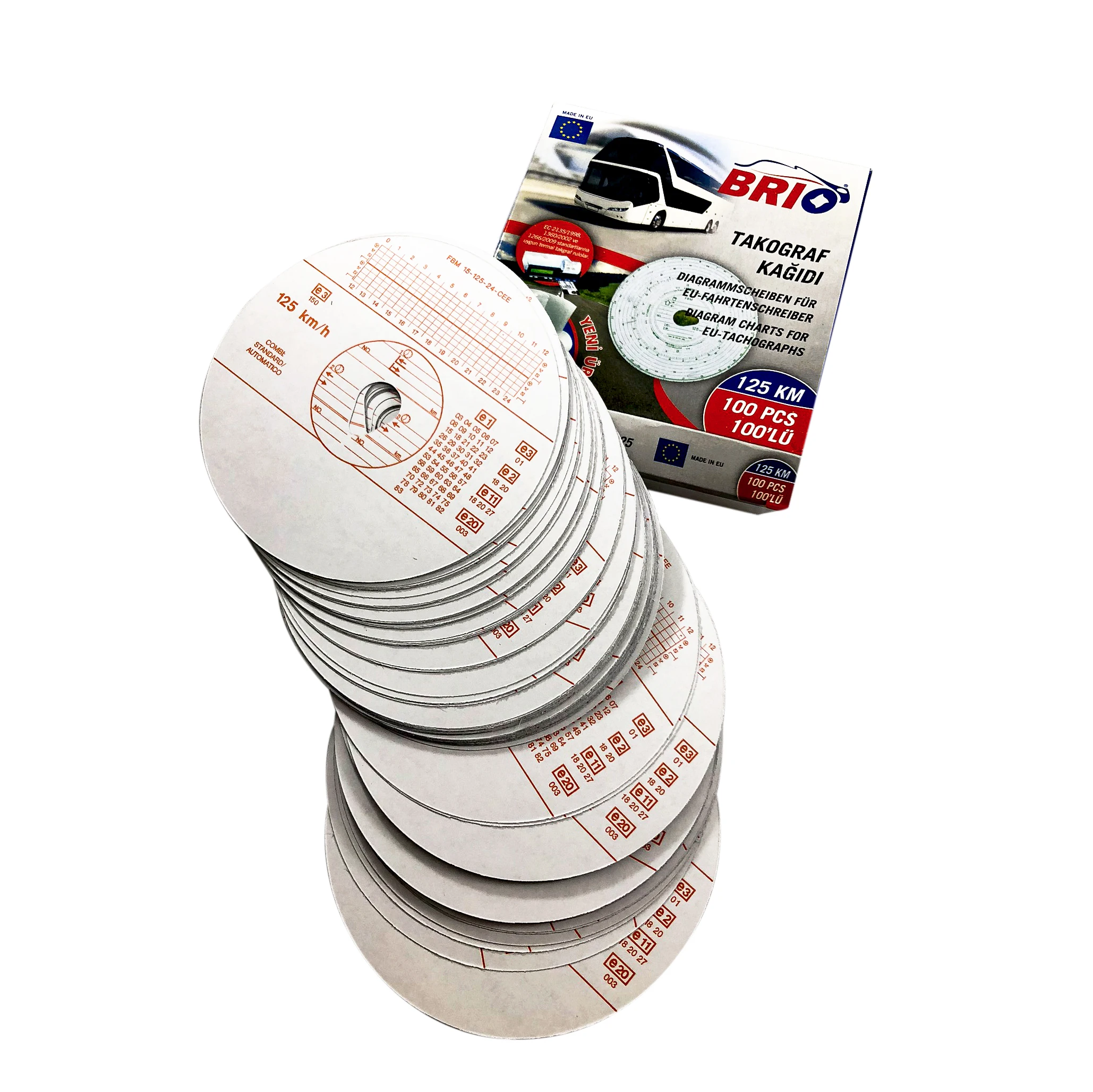 Brio Combi тахограф бумажная диаграмма диск 20-125 км/ч 100 штук стандартный и автоматический Homologation CEE E3 150 стандарт ЕС комплект