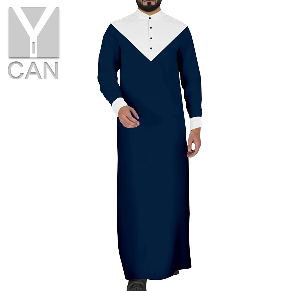 

Muslim Jubba Thobe Bazin African Cotton Solid Loose Long Robe for Men Patchwork Plus Size Men Colorful Dresses Clothes Y211005