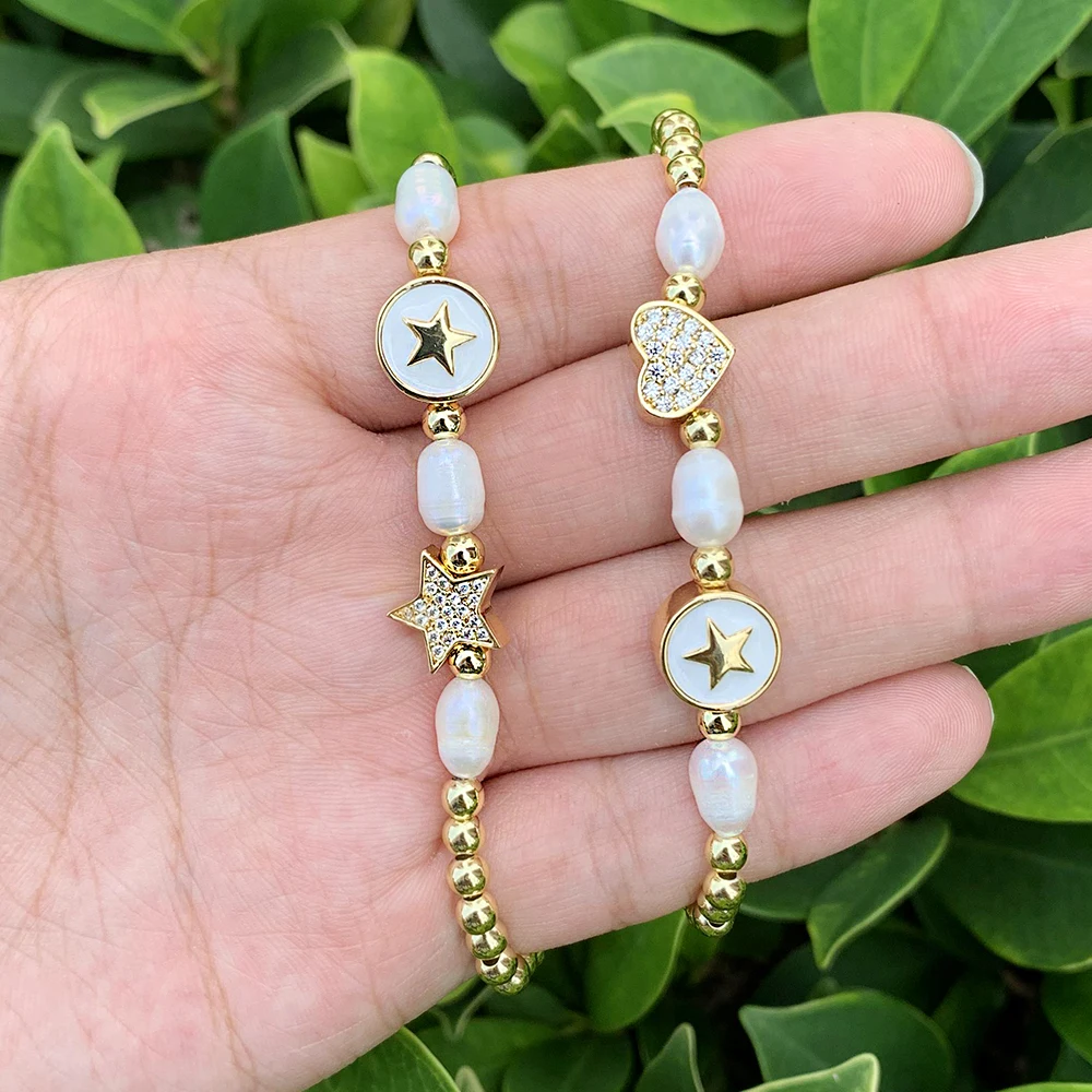 

Popular 18K Gold Plated Star/Palm Shape Bracelet Freshwater Pearl Freshwater Bead Charm Bracelet