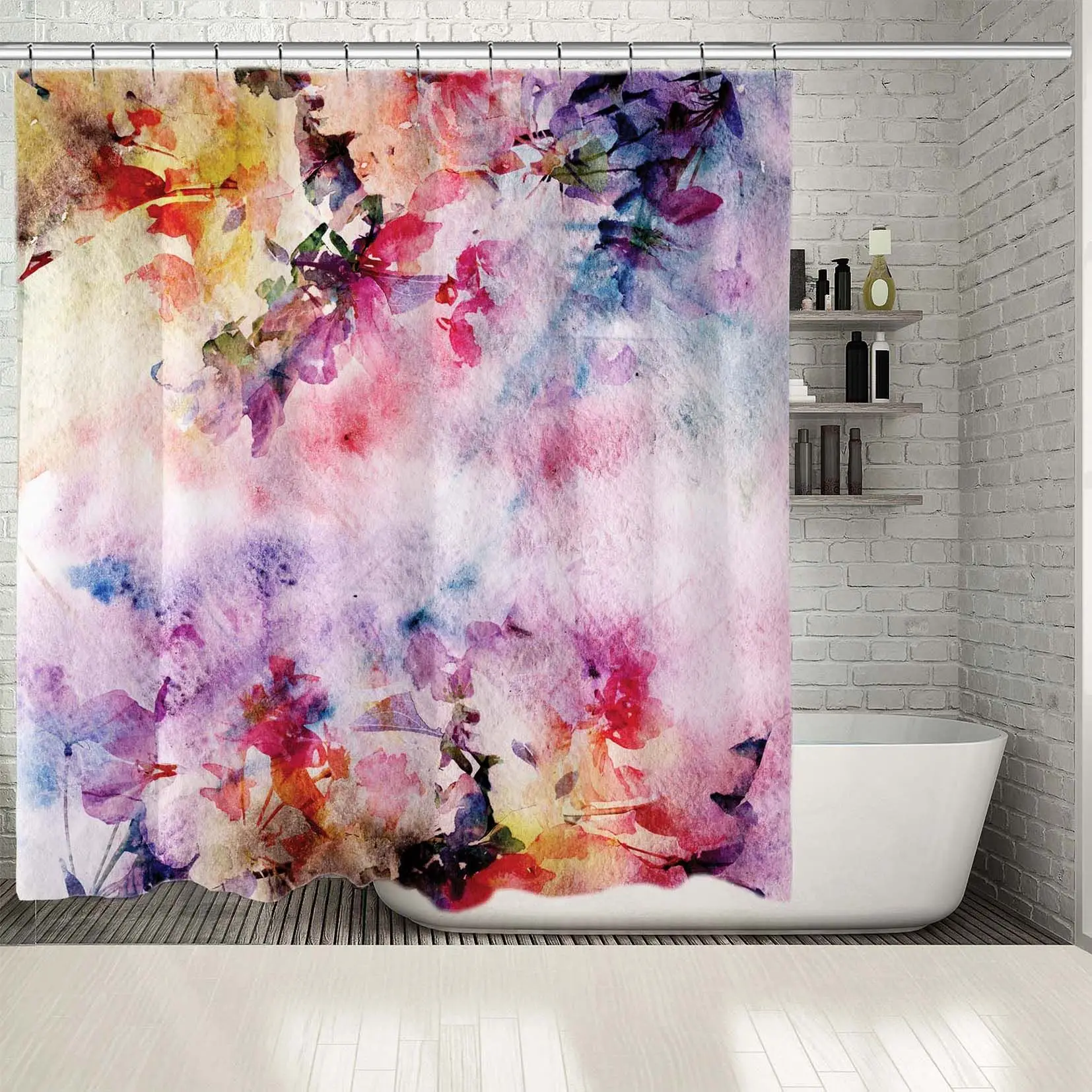 Занавеска для душа осенняя садовая Цветочная открытка винтажный цветочный гранж