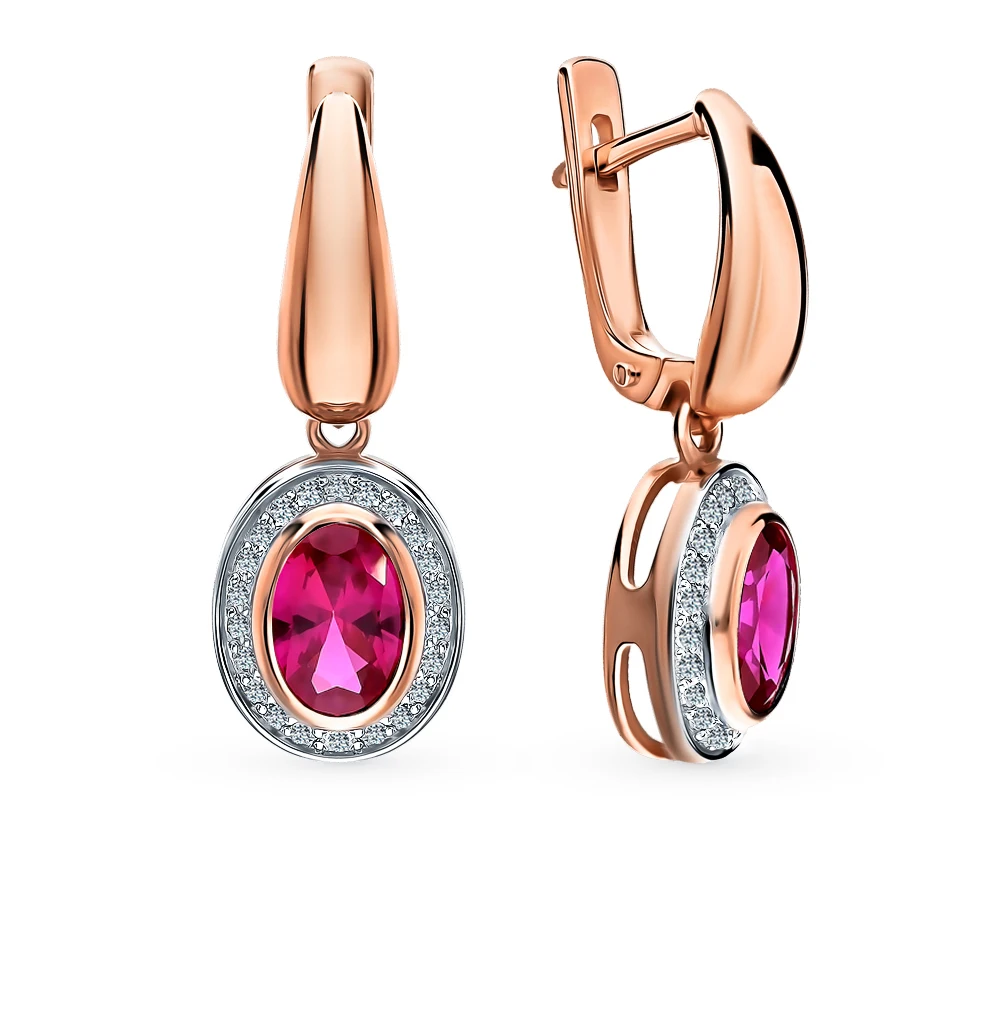 Золотые серьги с рубинами и бриллиантами SUNLIGHT проба 585 | Украшения аксессуары