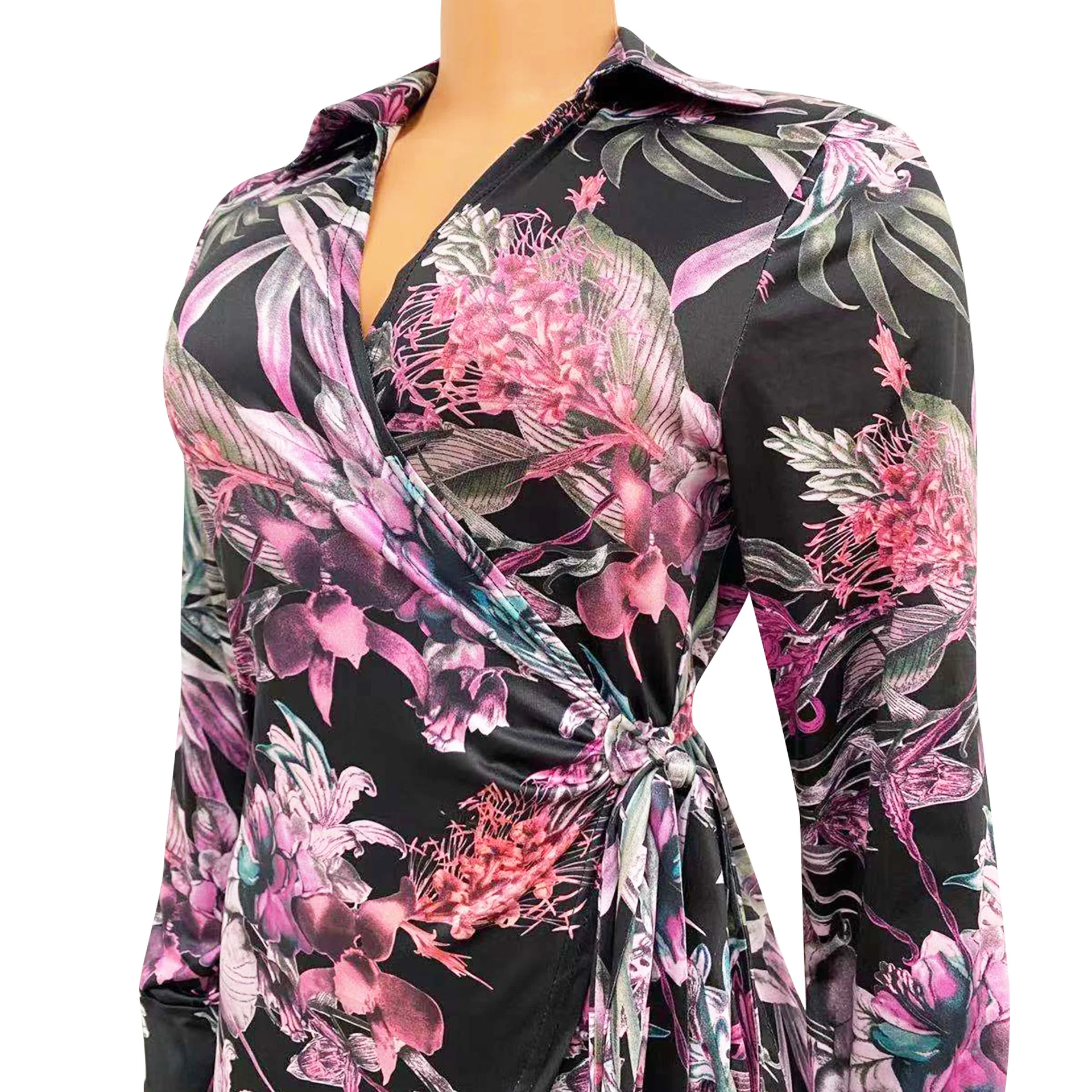 

SUJYing2021 New Summer Women's Blouse Dress Lace Up Cross Tie Shirt Long-Sleeved Dress