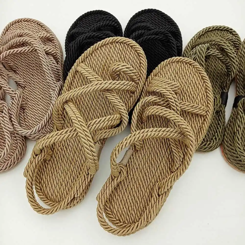 Women Summer Straw Rope Mesh Rome Sandals Cross Tied Flat Base Sea Beach Casual Light Coolest Multi Elegant Design Flip Flop
