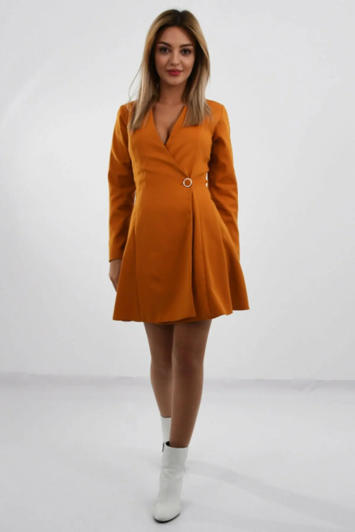 

SCHAPSHIK Mustard Double Breasted Collar Wraped Viscose Dress