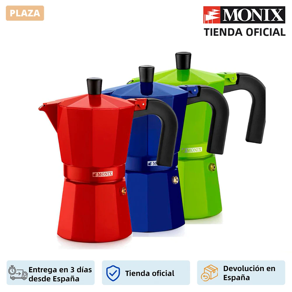 Monix итальянский алюминий кофеварка. Клубника кобальт или Лайм. От 3 до 9 чашек.
