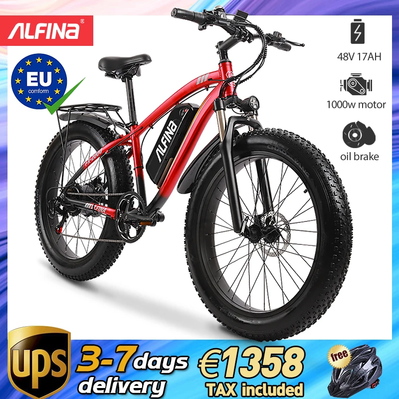 

(EU Stock)ALFINA FX-2000 Electric Bike 1000W 17AH 26inch Snow Fat Tire Electric Mountain Bike Electric Bike Adult 40km/h Ebike