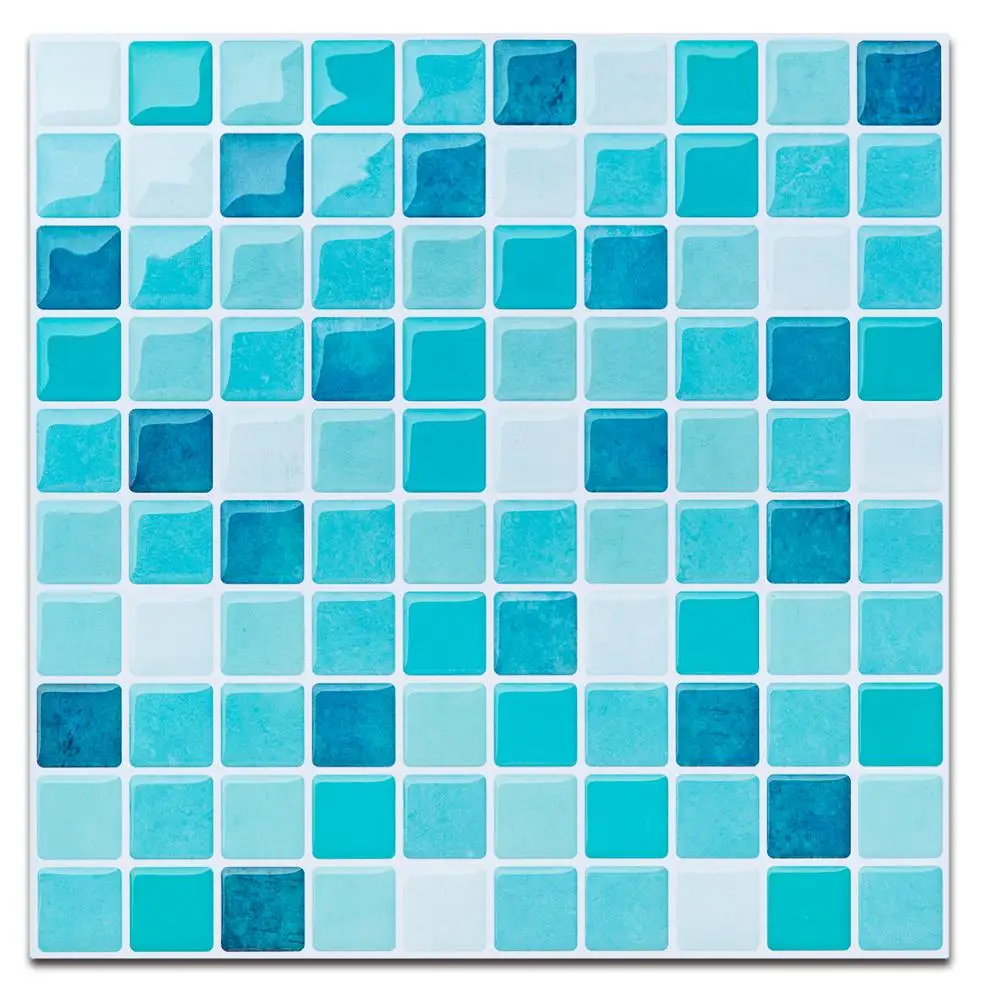 

(10pcs/ pack) Blue Modern 3d kitchen wall tile stickers wallpaper stick and peel backsplash kitchen tile