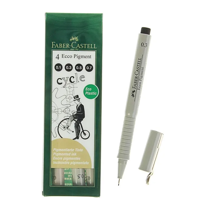 Набор ручек капиллярных 4 штуки (линеры 0.1 0.3 0.5 0.7) Faber-Castell Ecco Pigment (пигментные